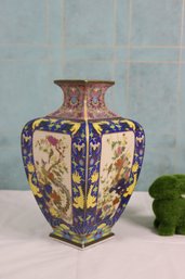 Vintage Polychrome Chinese Porcelain Squared Baluster Vase