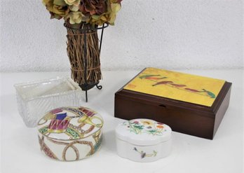 Four Decorative Boexs - Glass, Porcelain, Wood