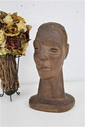 Painted Cast Plaster Tribal Bust, Signed