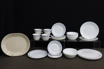 Group Lot Of Corelle Livingware And Vitrelle Serveware And Dinnerware, Mostly White 1 Cream Colored Platter