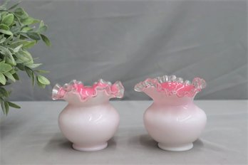 Pair Of Vintage Fenton Ruffle Edge Glass Vases