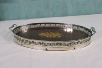 Mahogany And Satinwood Inlaid Marquetry Oval Tray Fenestrated Gallery