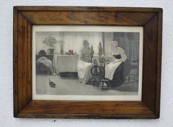 Framed 1890s Antique Print 'Gossip 'Victorian Women Talking Scene