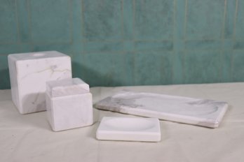 Waterworks Studio Four Piece White/Grey Alabaster Bathroom Accessories Set