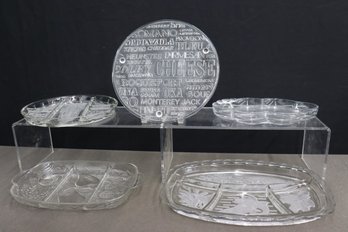 Group Lot Of Vegetable, Fruit, And Cheese Emblazoned Glass Trays