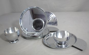 CHASE Chrome Deco Canape Hors DOeuvre Tray & Cup Set By Lurelle Guild - Vintage (4 Sets, Missing One Cup)
