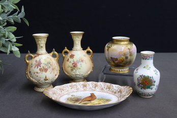 Group Lot Of Vintage Royal Worcester And Old Worcester Vases And An Oval Platter