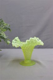 Fenton Yellow Uranium Hobnail Ruffle Vase
