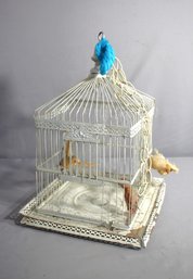 Antique Decorative Metal Birdcage With Faux Birds