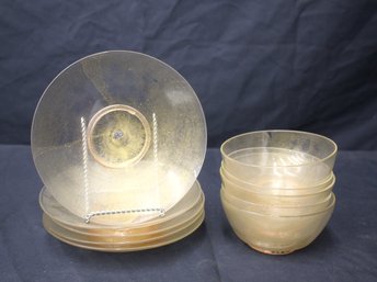 Mid-Century Modern Glass Dinnerware Set - 5 Plates & 5 Bowls