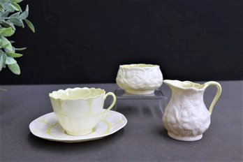 Group Lot Of Belleek Irish Porcelain Creamer/Sugar With Cup And Saucer