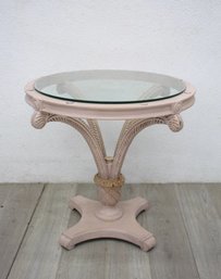 Wood Pink Painted 'Duke Of Windsor' Round Occasional Table With Glass Top