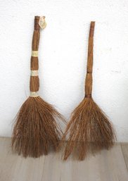 Pair Of Vintage Handcrafted Straw Brooms