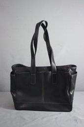 Vtg Coach XL Leather Black Round Tote Shoulder Bag