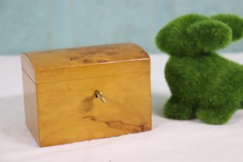 Arched Top Blonde Burl Wood Box With Lock And Key