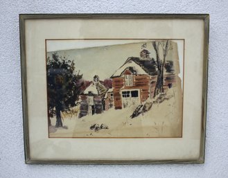 Frame Watercolor Of A Barn