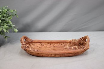 Vintage Ceramic Basketweave And Leaf Applique Tray