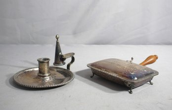 Vintage Silent Butler & Silver-Plated Candlestick Holder Set