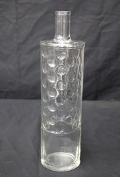 Vintage Glass Bottle With Clear Line And Dot Embossed Design, 13.5' Tall