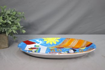 Large Hand-Painted Italian Ceramic Oval Serving/tray