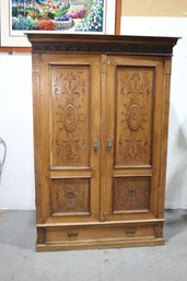 Ornate Carving Adorned Wooden Two Door Wardrobe