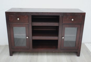 Raymour & Flanigan Two Drawer And Glass Cabinet TV Console