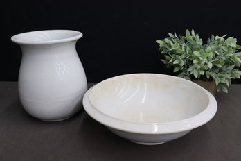 Vintage White Ceramic Basin And Vase