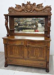 Antique Oak Sideboard With Mirror Back