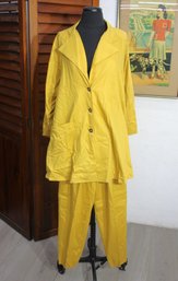 Stylish Calandra New York Yellow Linen Pant Suit Set - Size Small