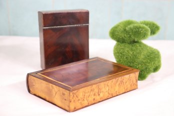 Two Wooden Faux Book Hidden Compartment Keepsake Boxes