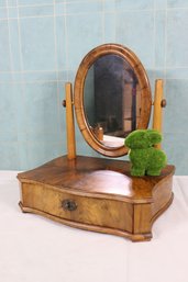 Antique Bamboo Oval Tilting Vanity Mirror With One Drawer