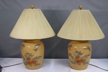 A Pair Of Vintage Mustard Yellow Chinoiserie Table Lamps