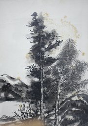 Stamp Watercolor Of Sumi Treetop