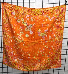 Long Champ Orange Floral Silk Scarf