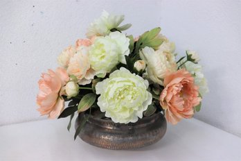 Artificial Rose Bouquet In Copper-tone Rusticated Metal Pot