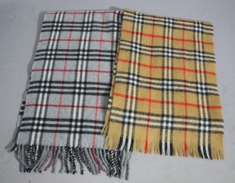 Two Burberry Wool Scarfs -gray And Nova Check