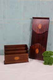 Antique Mahogany Satinwood Inlaid Letter Holder And Book Stand