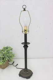 Distressed Finish Black Metal Column Candlestick Lamp