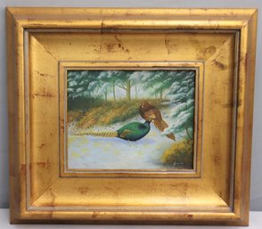 Sumptuous Decorative  Frame With Winter Landscape And Two Pheasant Print