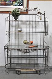Goodly Wrought Iron Baker's Rack With Five Glass Shelves