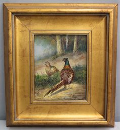 Elegant Faux Gold Frame With Landscape And Two Pheasant Print