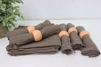 Group Lot Of Chocolate Brown Napkins And Peach Napkin Rings