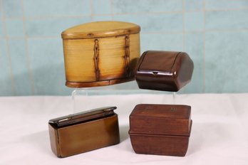 Group Of 4 Hand-Made Small Wood Boxes  - Including An Antique Chinese Snuff Box