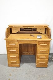 Vintage Oak Double Pedestal Roll Top Desk