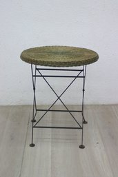 Folding Wicker And Wrought Iron Metal Accent Round Table