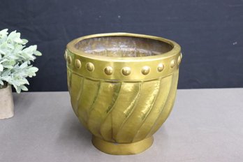 Vintage Hammered Copper Alloy Twist Fluted Planter