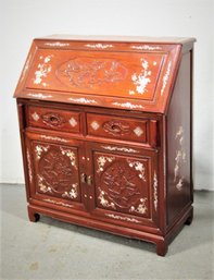 Mahogany With Mother Of Pearl Inlay Chinoiserie Motif Drop Front Desk