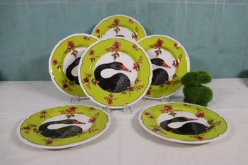 Set Of 6 Anthropologie Black Swan Celadon Ring  9' Plates Nature Table By Lou Rota