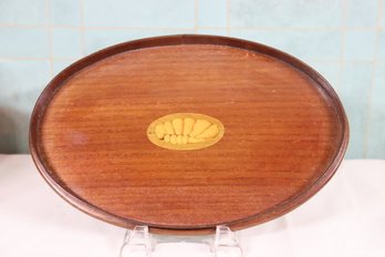 Antique Mahogany Oval  Serving Tray With Blond Maple Inlay