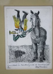 Framed MEL FOWLER Signed Secretariat Etching,